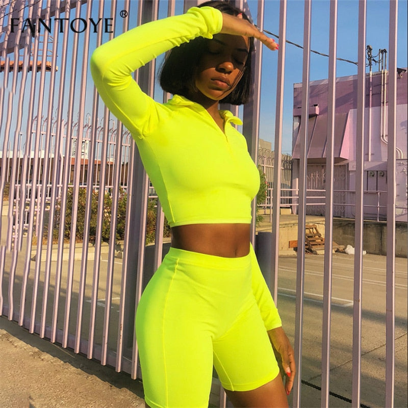 Two Piece Set Fluorescent Top and Shorts
