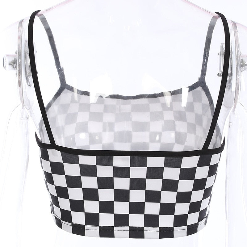 Sleeveless Checkerboard Cropped Cami Tank Top