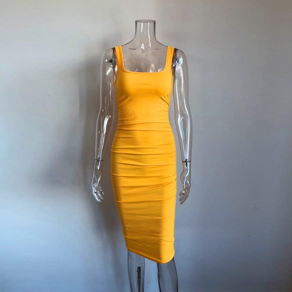 Yellow bodycon sleeveless dress
