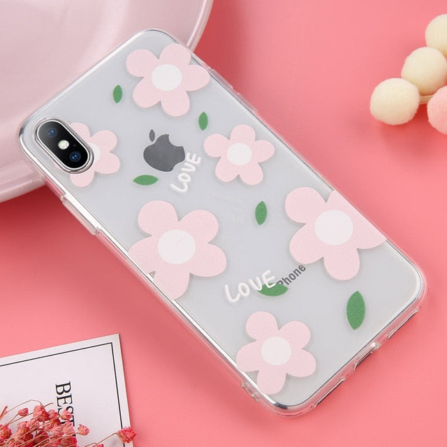 Soft Clear Floral Love Heart Transparent Cover Case For iPhone X and iPhone 11 and more!
