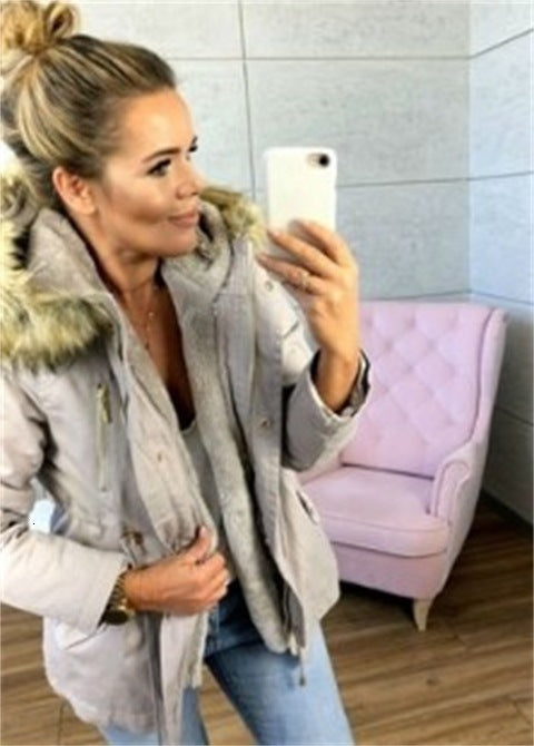 Winter Parka Casual Coat With Faux Fur