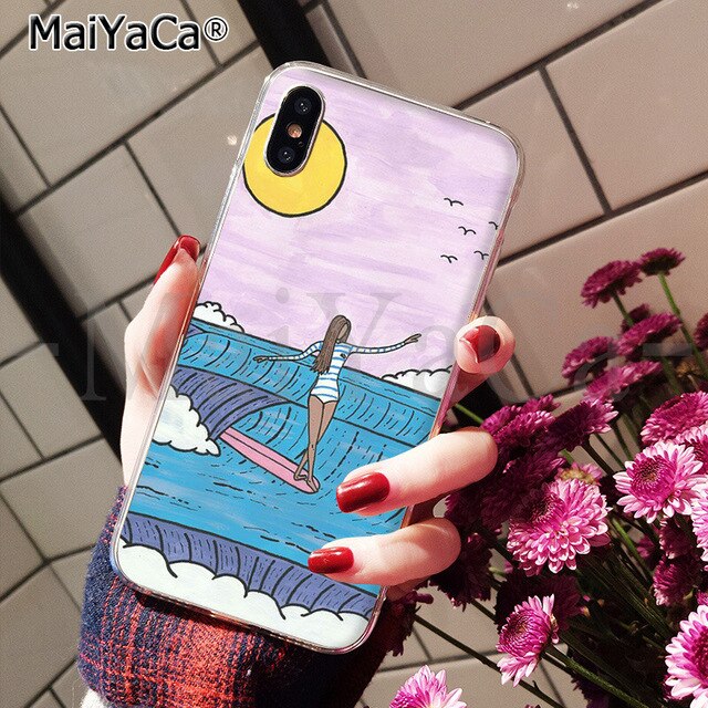 Surfboard Surfing Girl Art Soft Cover Case For iPhone X and iPhone 11 and more!