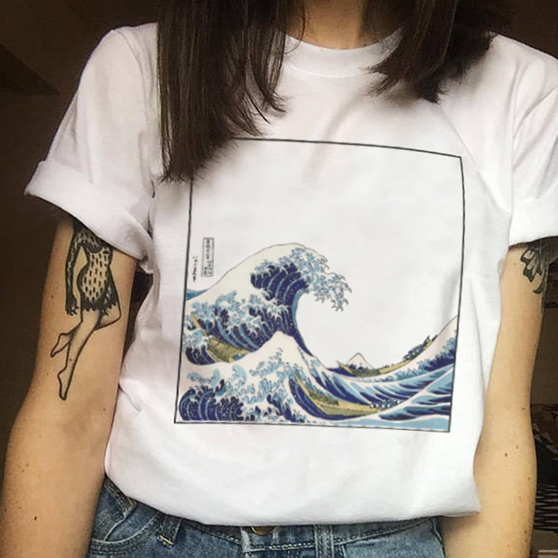 Wave Print Short-Sleeved T-Shirt