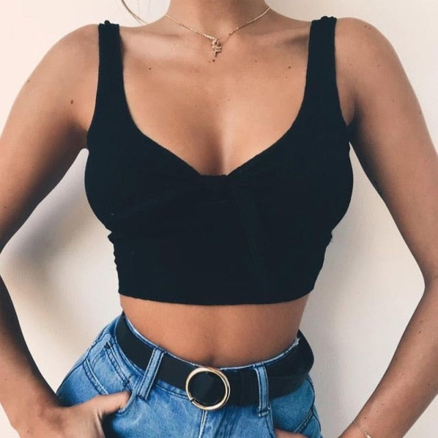 Ribbed Bow Tie Basic Crop Top