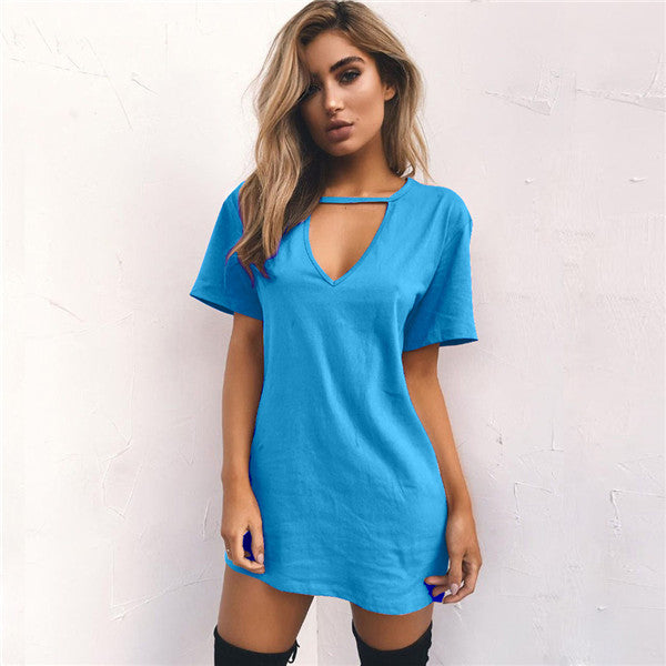 Trendy Choker V-Neck T Shirt Dress – Nicole Marie Fashions Trendy Choker V-Neck T Shirt Dress – Nicole Marie Fashions