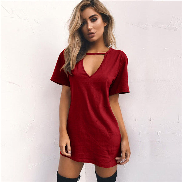 Trendy Choker V-Neck T Shirt Dress Nicole Marie Fashions Trendy Choker V-Neck T Shirt Dress Nicole Marie Fashions